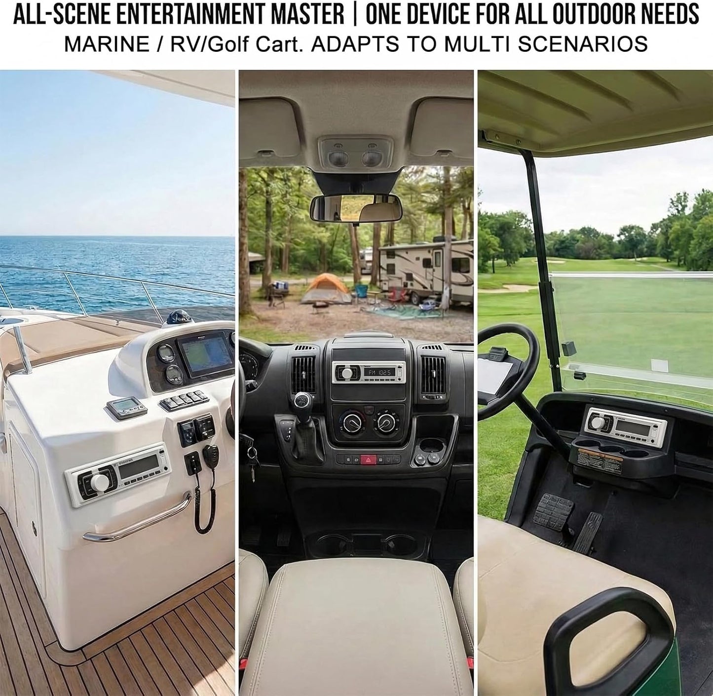 STUDIOFINIX Single DIN Marine Car Stereo Receiver | 240W Bluetooth 5.1 | FM/AM, USB, AUX, APP Control (White)
