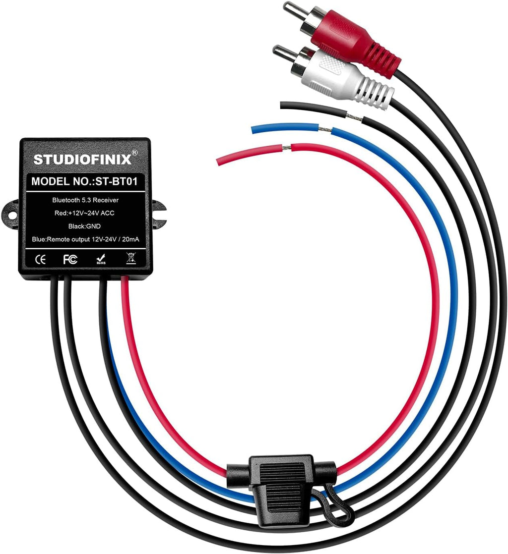 STUDIOFINIX Marine Bluetooth Receiver -BT 5.3 Remote Wireless Connectivity, IP67 Rated Waterproof Stero Male RCA Output for Vehicle Modifications of Yachts, Motorcycles, Golf Carts, etc.