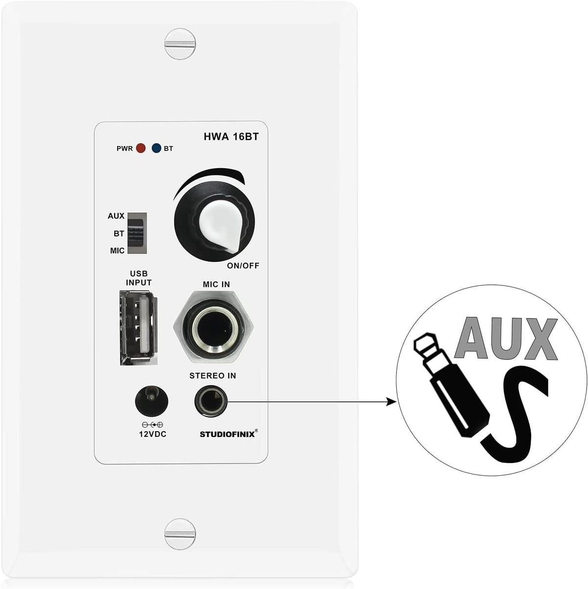 STUDIOFINIX BTX-HWA16BT In-Wall Bluetooth Amplifier | 4-Channel Wall Plate Audio Receiver