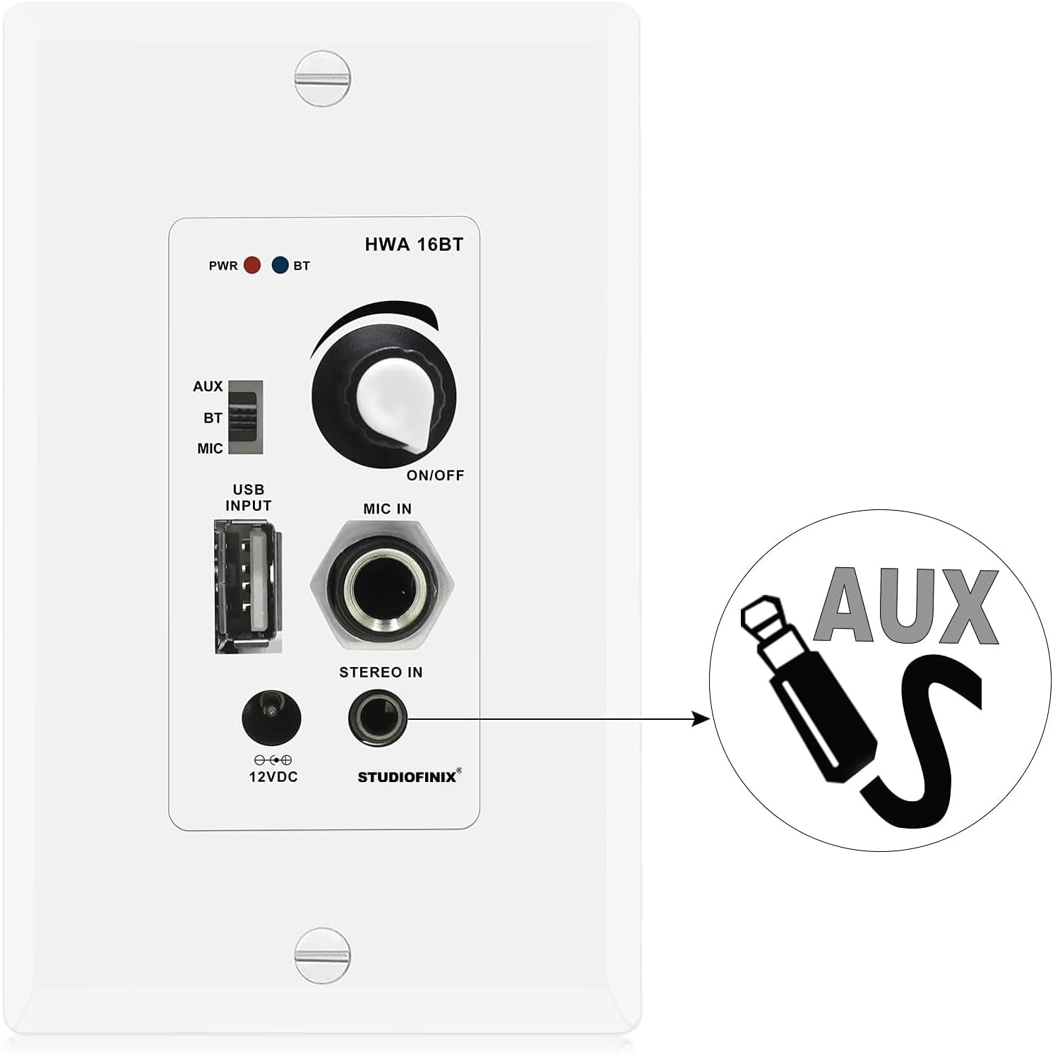 STUDIOFINIX BTX-HWA16BT In-Wall Bluetooth Amplifier | 4-Channel Wall Plate Audio Receiver