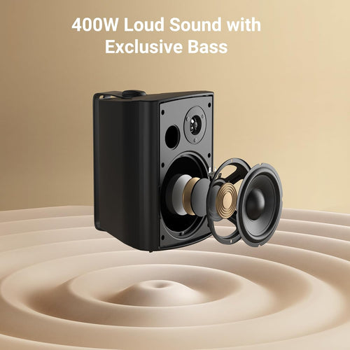 STUDIOFINIX  6.5" Outdoor Speakers | 400W Weatherproof Wired Wall Mount Pair