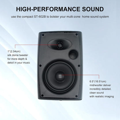 STUDIOFINIX 6.5" Outdoor Wall Speakers | 800W Waterproof Passive 4-Pack (Black)