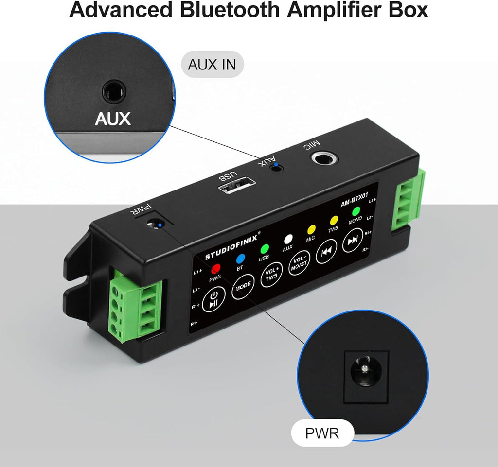 STUODIOFINIX 4-Channel Mini Bluetooth Amplifier 120w for Passive Speakers with TWS,AUX,MIC,USB,Replacement Part,Suitable for Wall/Ceiling/Marine/Bookshelf Speakers