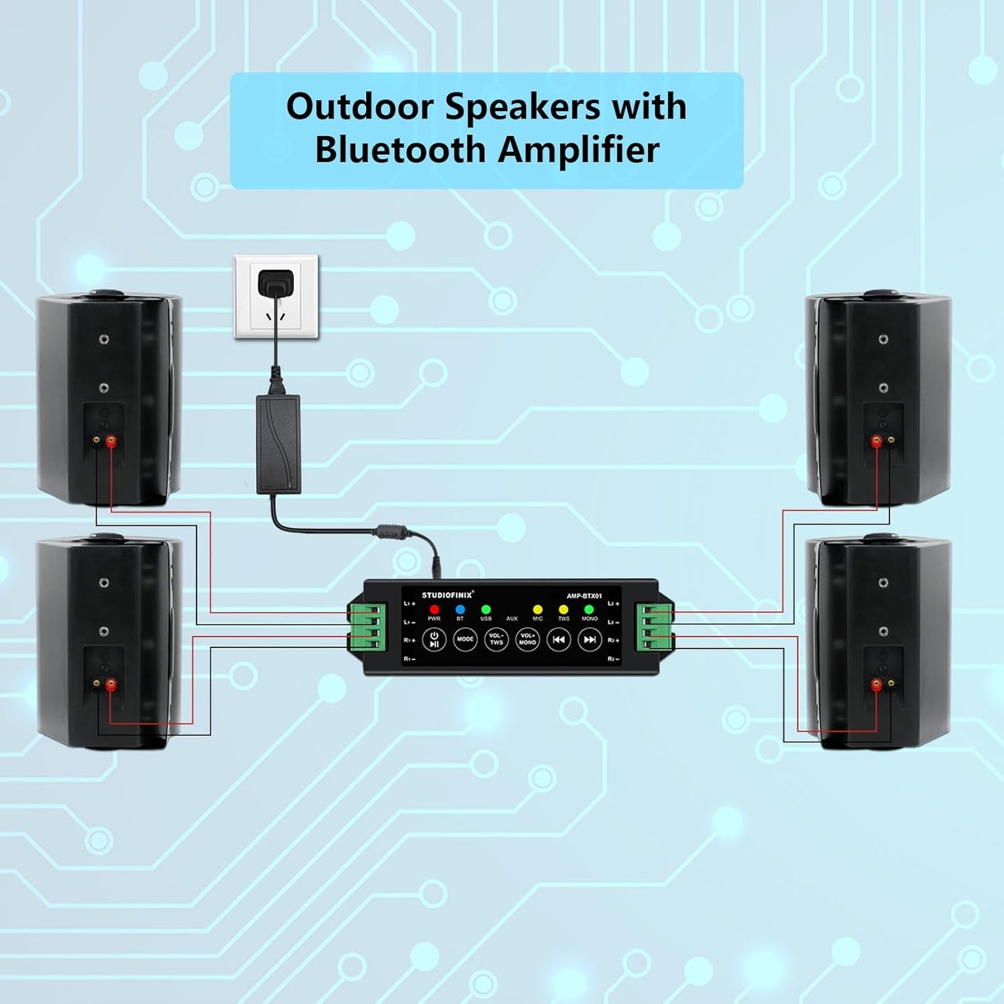 STUDIOFINIX 5.25" Bluetooth Outdoor Wall Speakers | 600W IP44 Weatherproof (Active + Passive Pair)