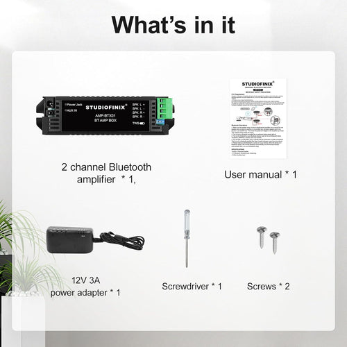 STUDIOFINIX 2-Channel Mini Bluetooth 5.1 Amplifier | Compact Amp for Wall, Ceiling & Bookshelf Speakers