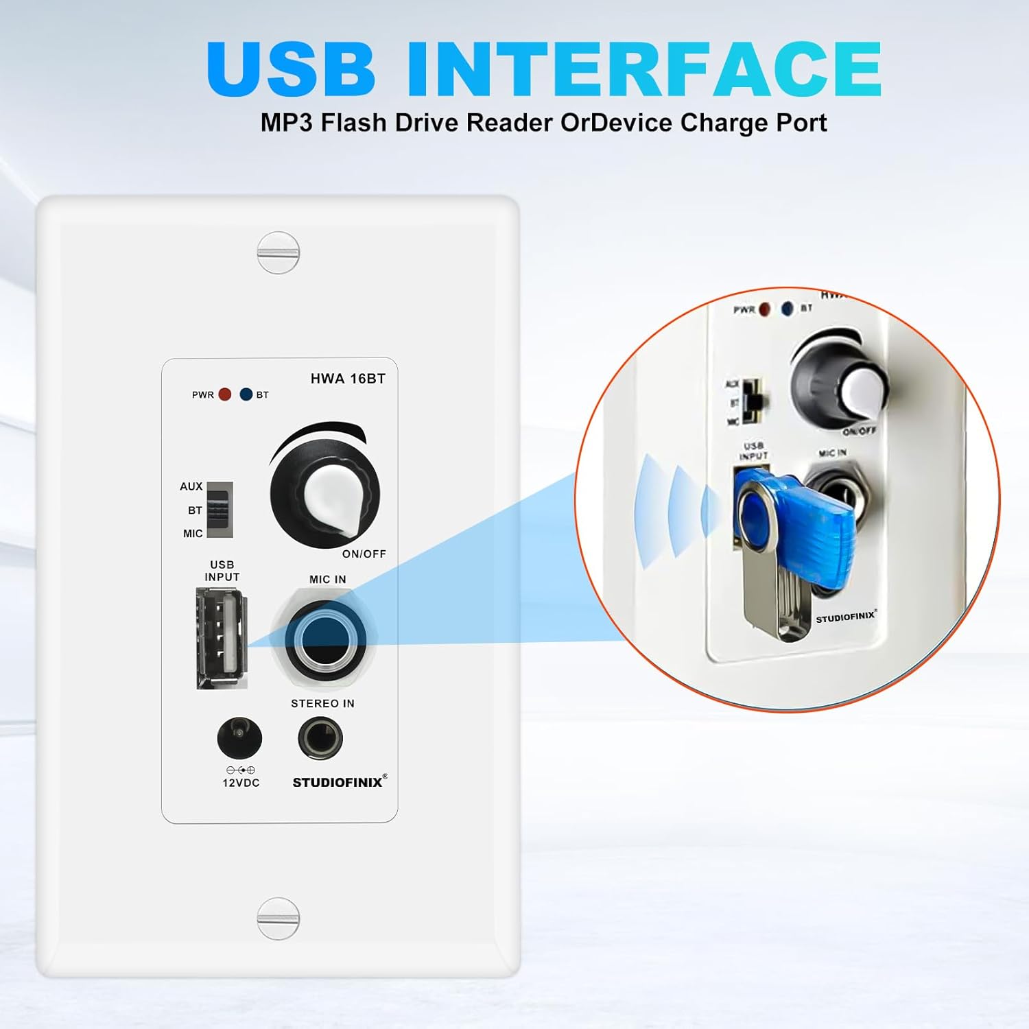 STUDIOFINIX BTX-HWA16BT In-Wall Bluetooth Amplifier | 4-Channel Wall Plate Audio Receiver