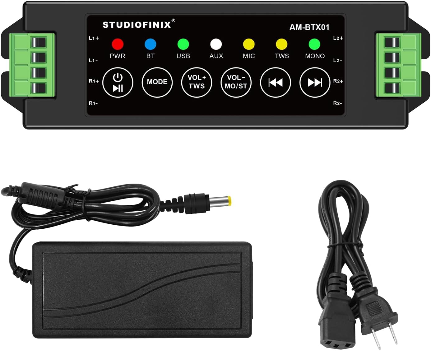 STUODIOFINIX 4-Channel Mini Bluetooth Amplifier 120w for Passive Speakers with TWS,AUX,MIC,USB,Replacement Part,Suitable for Wall/Ceiling/Marine/Bookshelf Speakers