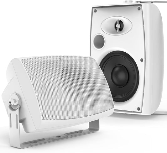 STUDIOFINIX 6.5" Outdoor Bluetooth Speakers | 400W Waterproof Wall Mount All-Weather (Pair, White)