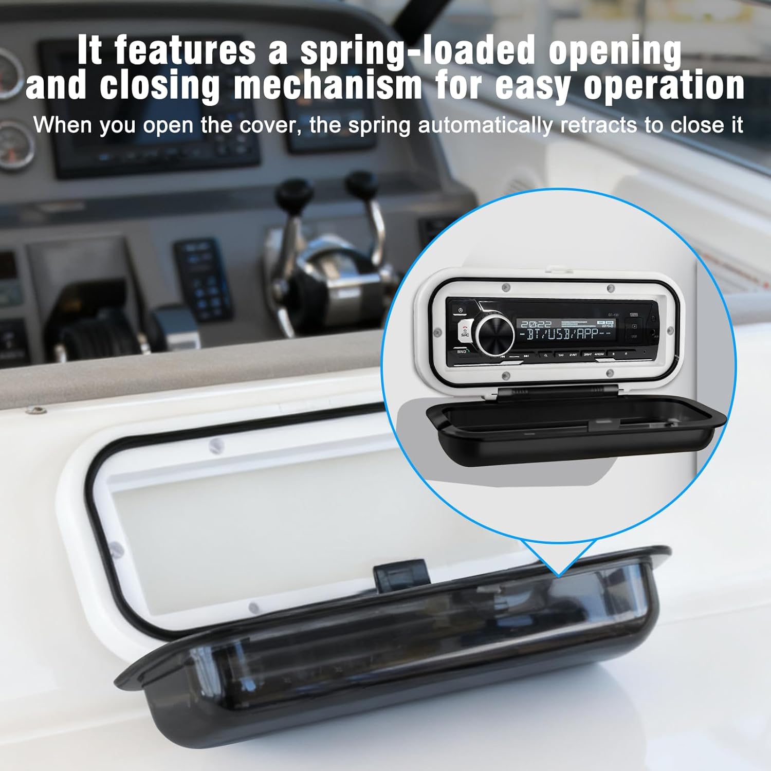 STUDIOFINIX Marine Radio Cover | Waterproof Flip-Up Door, UV-Resistant ABS | Boat Stereo Protector (White)
