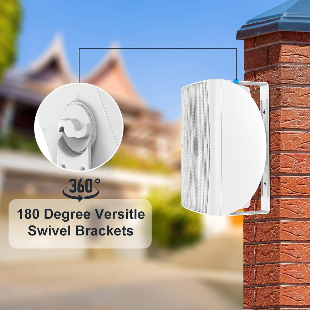 STUDIOFINIX 6.5 Inch 400W Outdoor Bluetooth Speakers Waterproof Wired, Wall Mount Speakers All-Weather Durability for Patio, Covered, Deck, Porch, Pool(Pair, White)