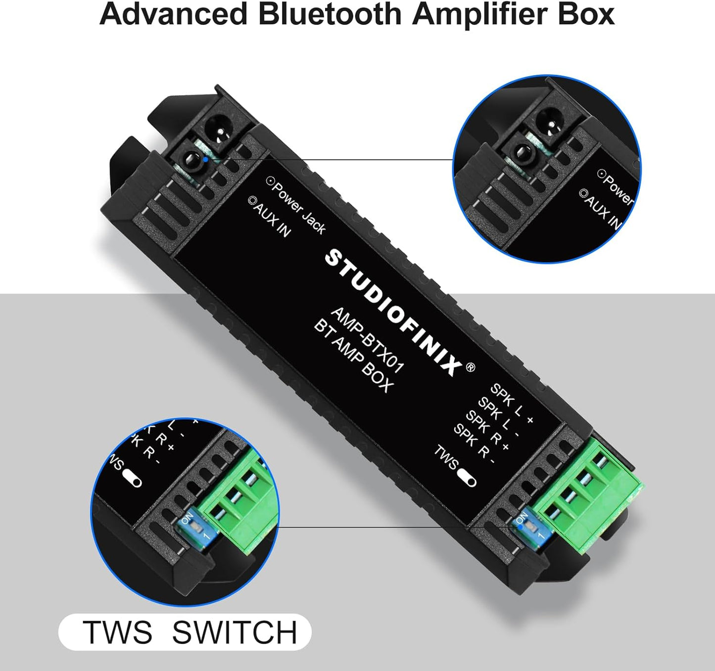STUDIOFINIX 2-Channel Mini Bluetooth 5.1 Amplifier | Compact Amp for Wall, Ceiling & Bookshelf Speakers