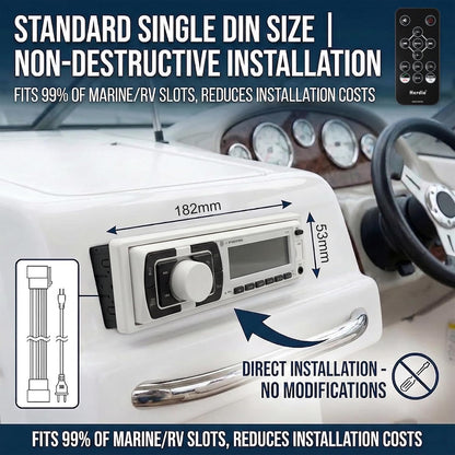 STUDIOFINIX Single DIN Marine Car Stereo Receiver | 240W Bluetooth 5.1 | FM/AM, USB, AUX, APP Control (White)