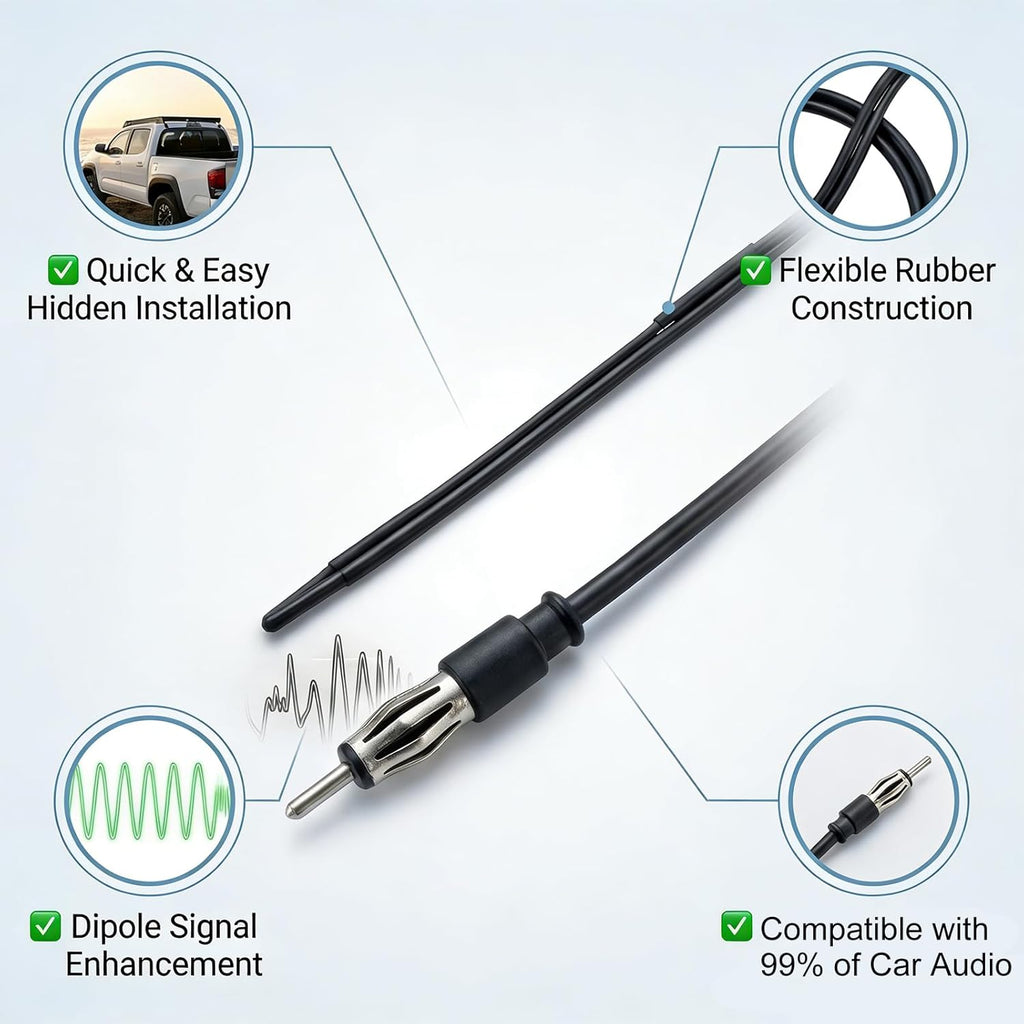 STUDIOFINIX 1.3M Marine FM Radio Antenna | Waterproof Dipole Hideaway | No-Drill Install for Boat, Car & ATV (Black)