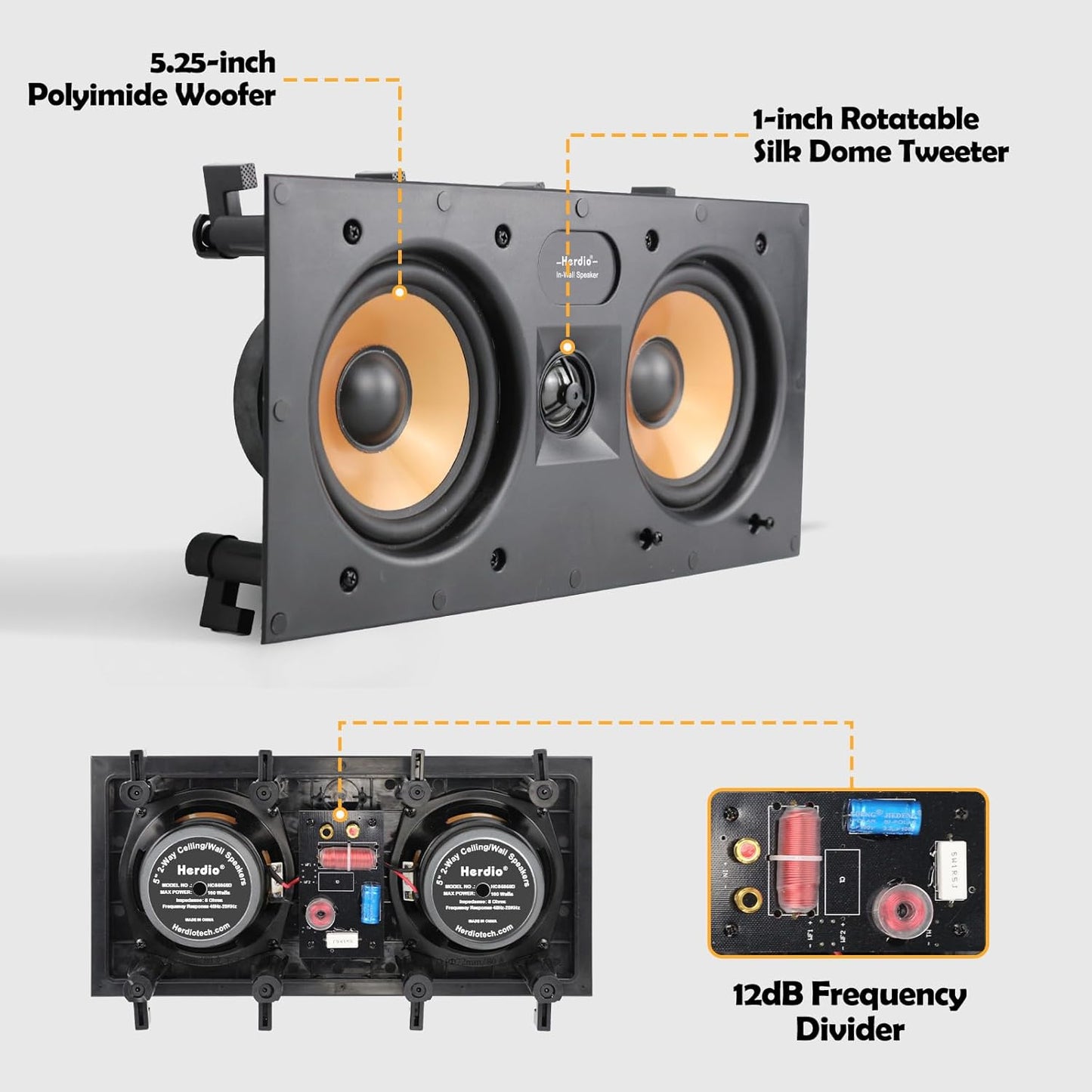 STUDIOFINIX 5.25" In-Wall Center Channel Speaker | 2-Way, Magnetic Grille, Paintable | Home Theater (Single, White)