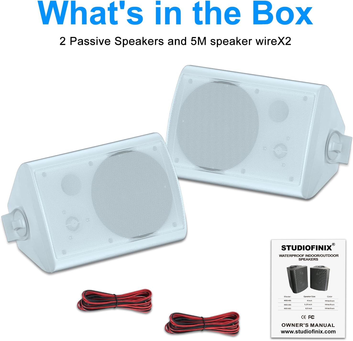 STUDIOFINIX 6.5 Inch 400W Outdoor Speakers Wired Waterproof Passive, Wall Mount Speakers for Patio Home Garage Pool (White)