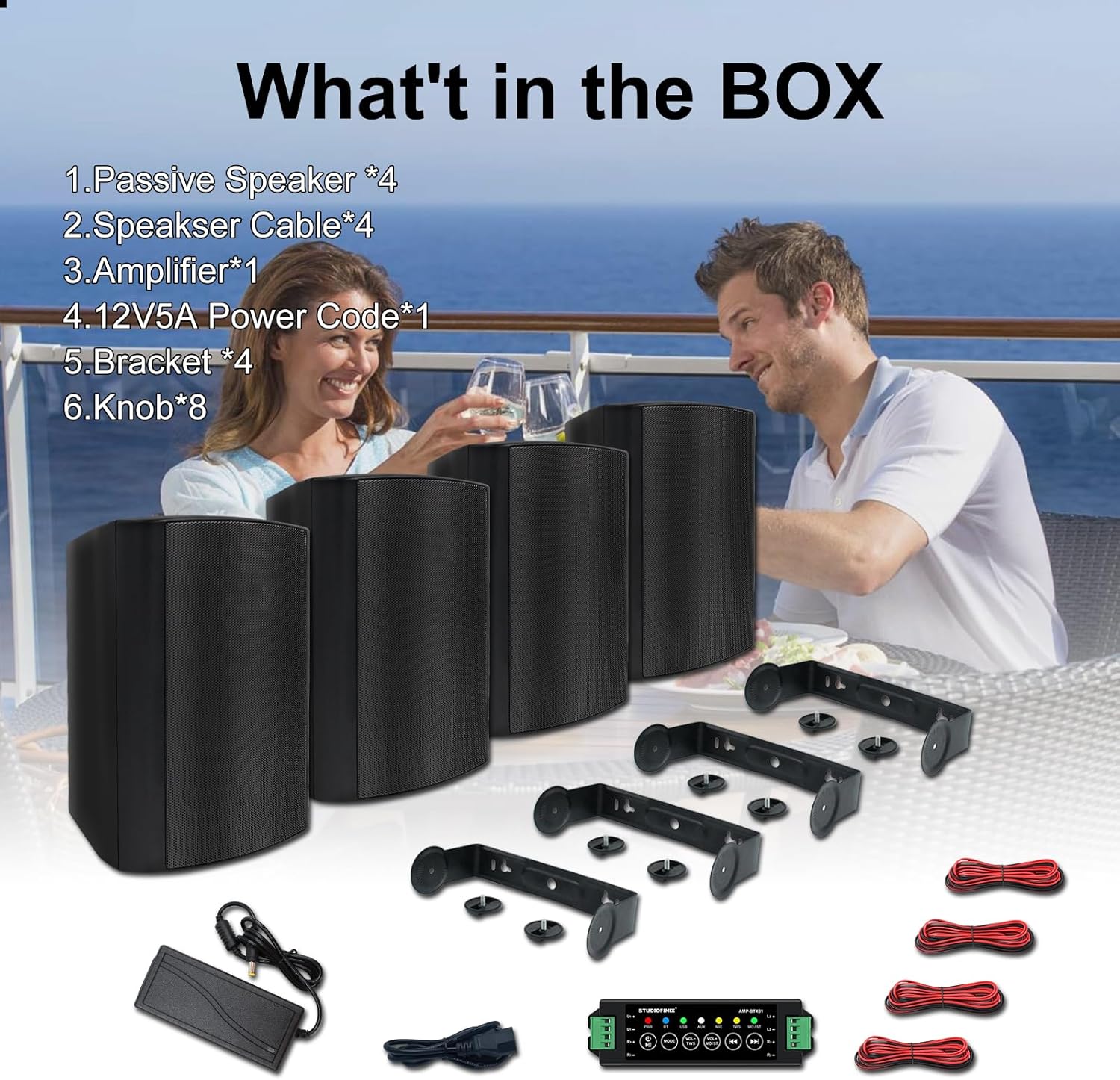 STUDIOFINIX 5.25" Bluetooth Outdoor Wall Speakers – 600W Weatherproof (1 Active + 1 Passive)