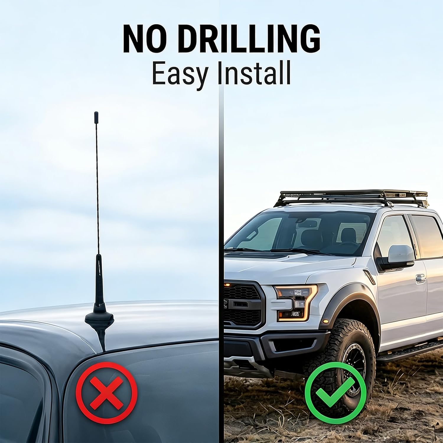 STUDIOFINIX 1.3M Marine FM Radio Antenna | Waterproof Dipole Hideaway | No-Drill Install for Boat, Car & ATV (Black)