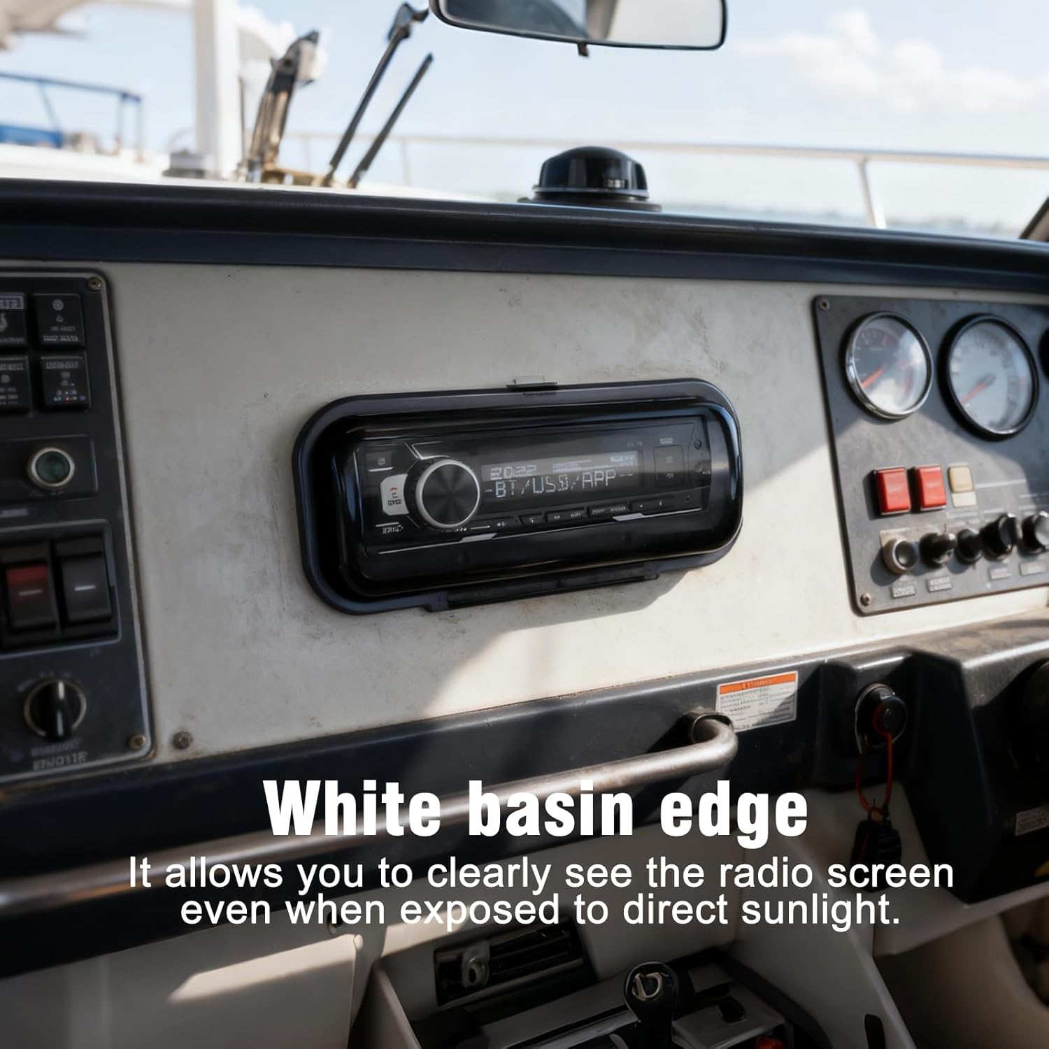 STUDIOFINIX Marine Radio Cover | Waterproof Flip-Up Door, UV-Resistant ABS | Boat Stereo Protector (White)