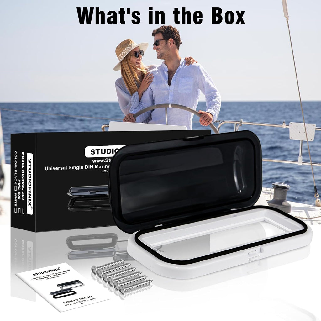 STUDIOFINIX Marine Radio Cover | Waterproof Flip-Up Door, UV-Resistant ABS | Boat Stereo Protector (White)
