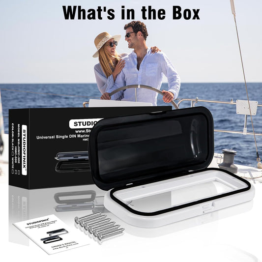 STUDIOFINIX Marine Radio Cover | Waterproof Flip-Up Door, UV-Resistant ABS | Boat Stereo Protector (White)