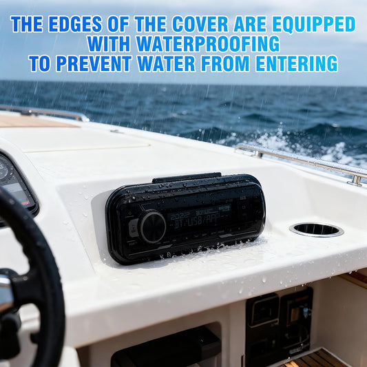 STUDIOFINIX Marine Radio Cover | Waterproof Flip-Up Door, UV-Resistant ABS | Boat Stereo Shield (Black)