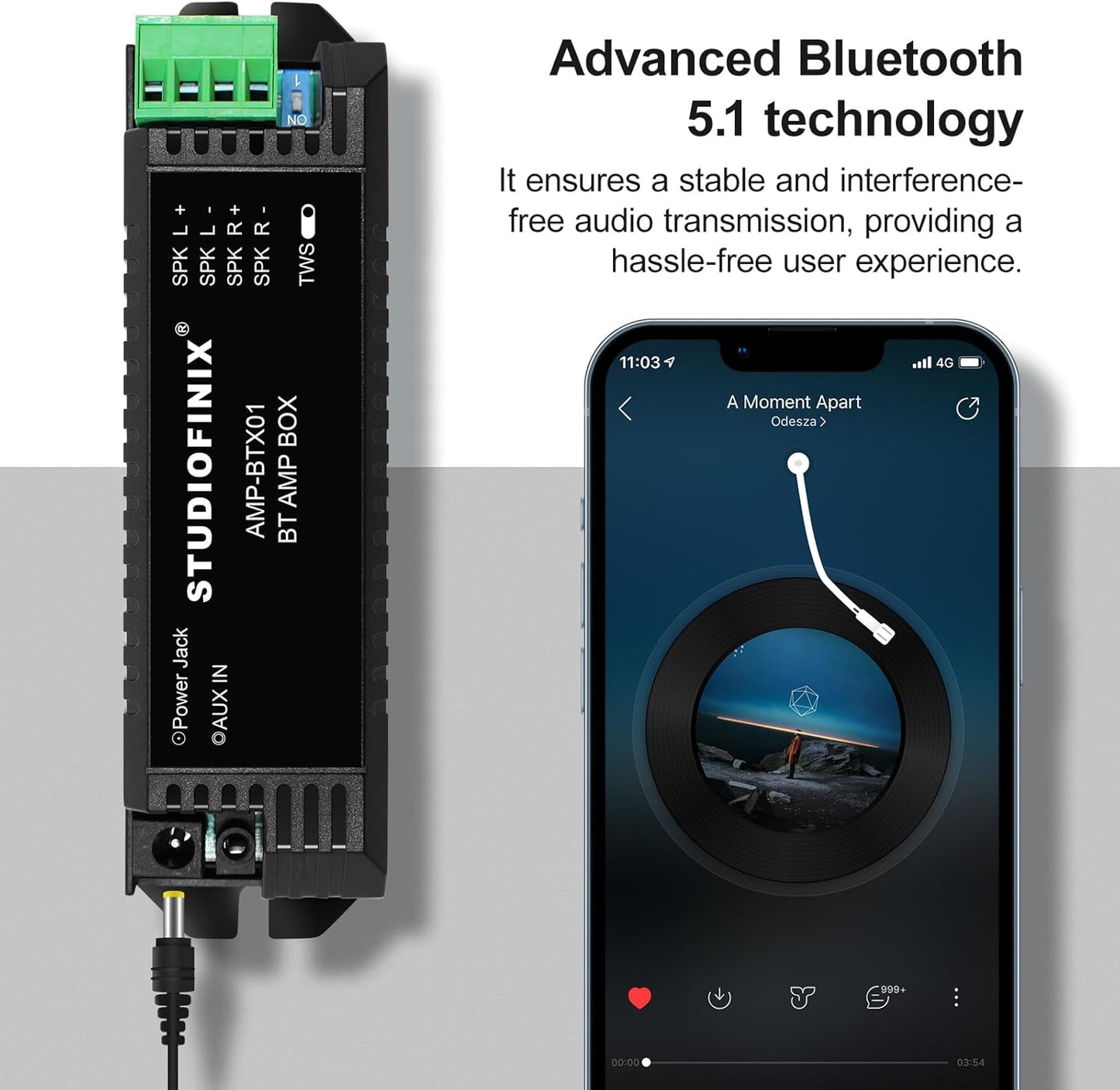 STUDIOFINIX 2-Channel Mini Bluetooth 5.1 Amplifier | Compact Amp for Wall, Ceiling & Bookshelf Speakers