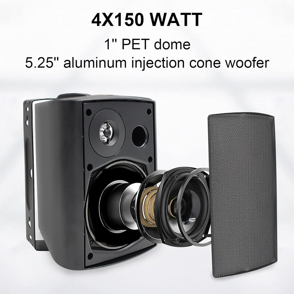 STUDIOFINIX 5.25" Bluetooth Outdoor Wall Speakers – 600W Weatherproof (1 Active + 1 Passive)