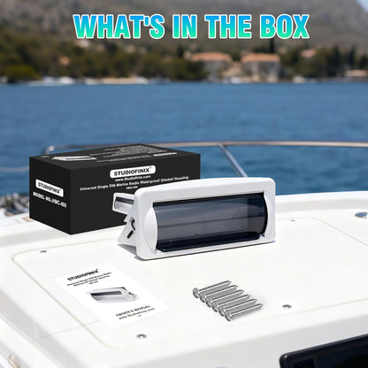 STUDIOFINIX Marine Radio Cover | Waterproof Flip-Up Door, UV-Resistant ABS | Boat Stereo Shield (White)