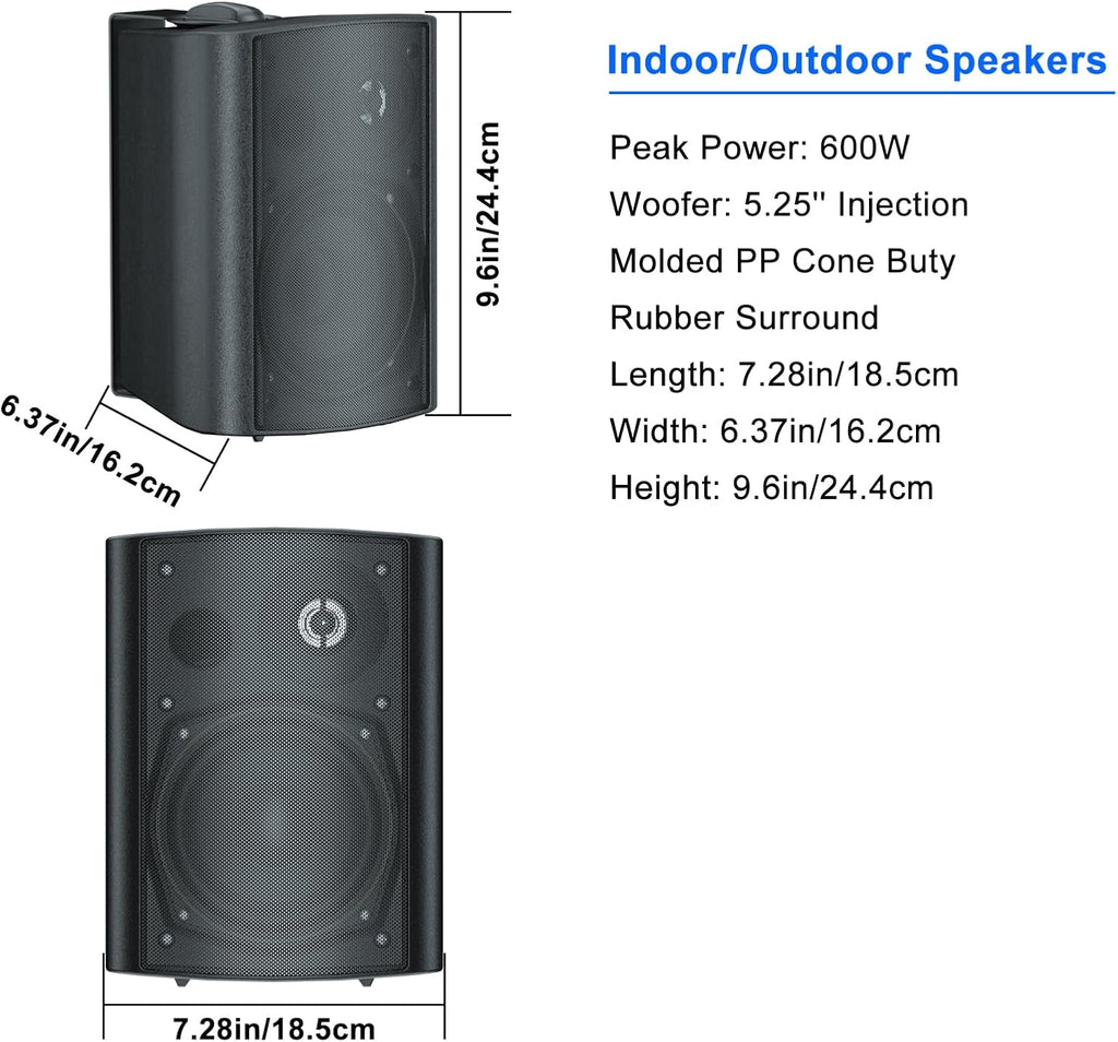 STUDIOFINIX HOS-501X2 5.25" Outdoor Speakers | 600W IP44 Weatherproof Swivel Wall Mount (Pair)