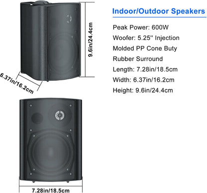 STUDIOFINIX HOS-501X2 5.25" Outdoor Speakers | 600W IP44 Weatherproof Swivel Wall Mount (Pair)