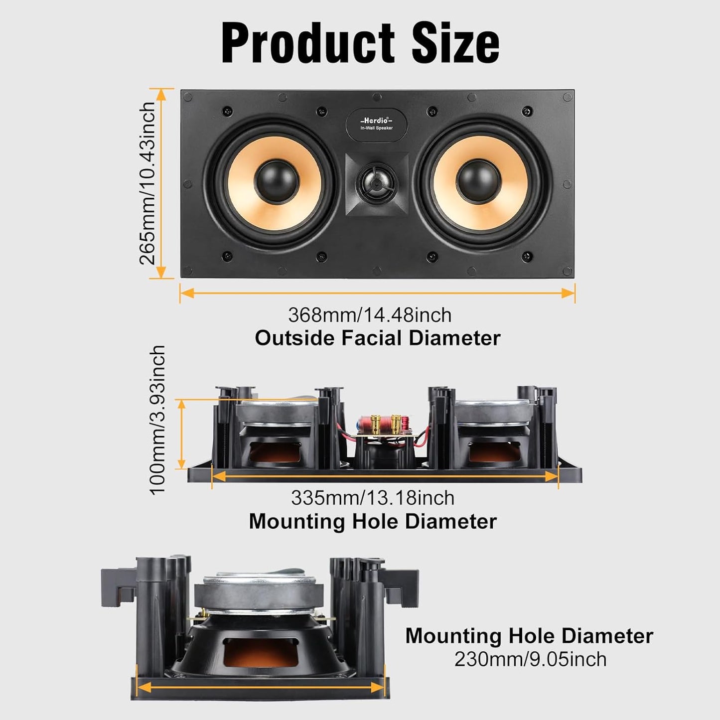 STUDIOFINIX 5.25" In-Wall Center Channel Speaker | 2-Way, Magnetic Grille, Paintable | Home Theater (Single, White)