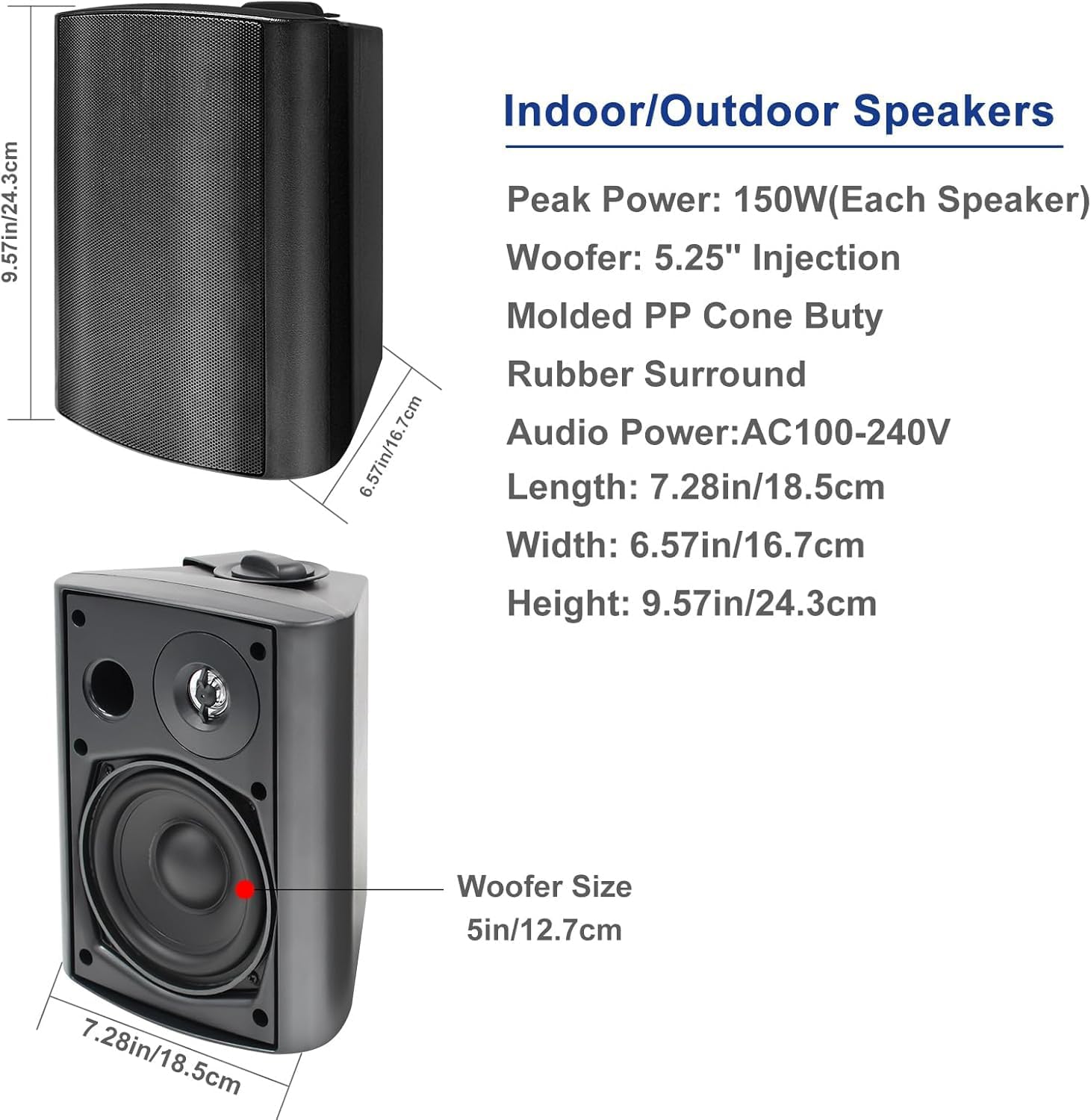 STUDIOFINIX 5.25" Bluetooth Outdoor Wall Speakers – 600W Weatherproof (1 Active + 1 Passive)