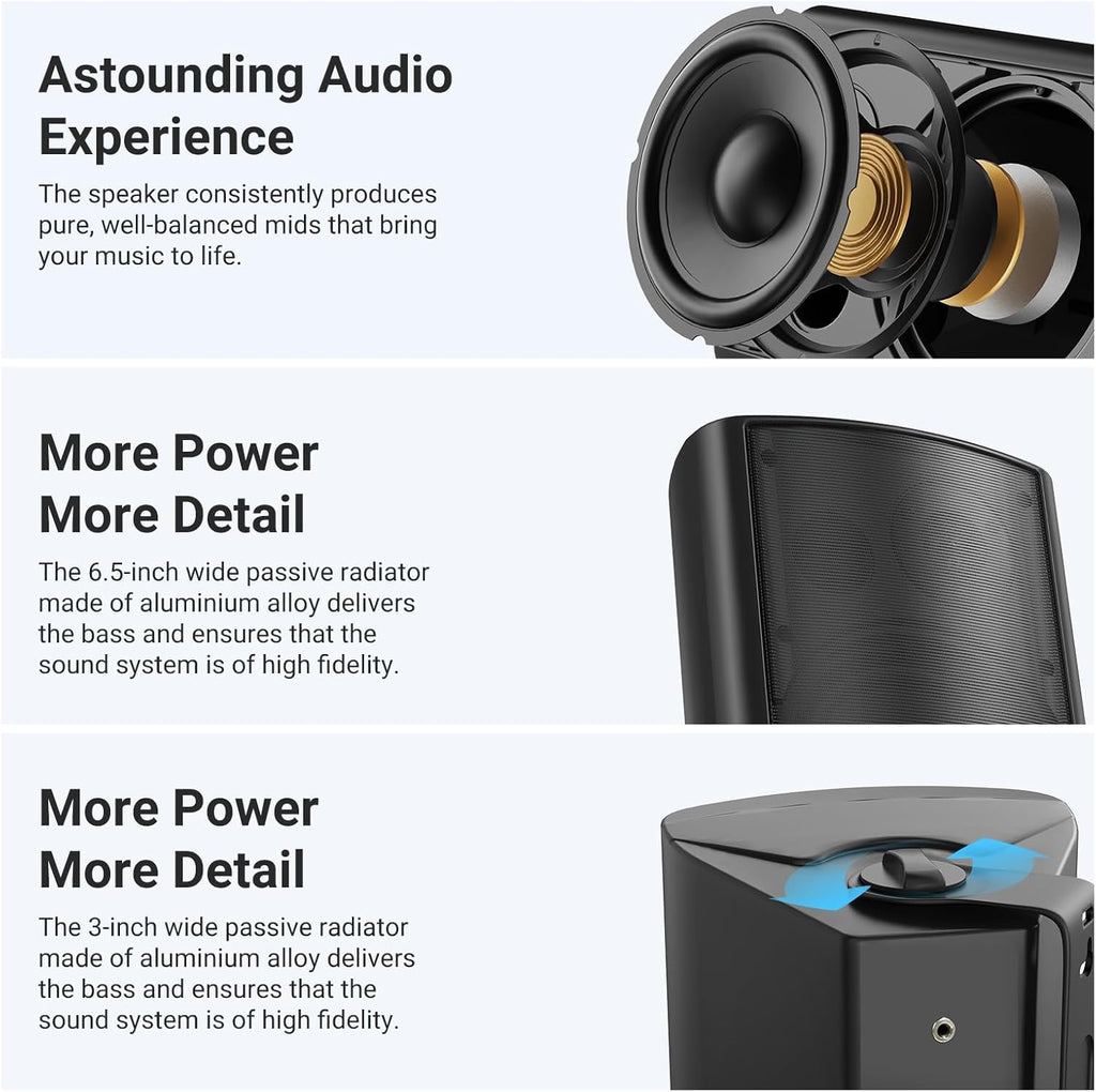 STUDIOFINIX HOS-601 6.5" Outdoor Speakers | 400W Weatherproof Wired Wall Mount (Pair)