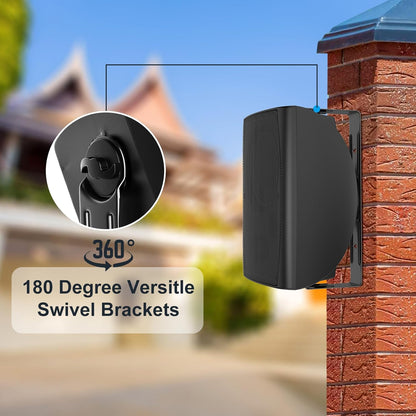 STUDIOFINIX 6.5" Outdoor Bluetooth Speakers | 400W Waterproof Wall Mount All-Weather (Pair, Black)