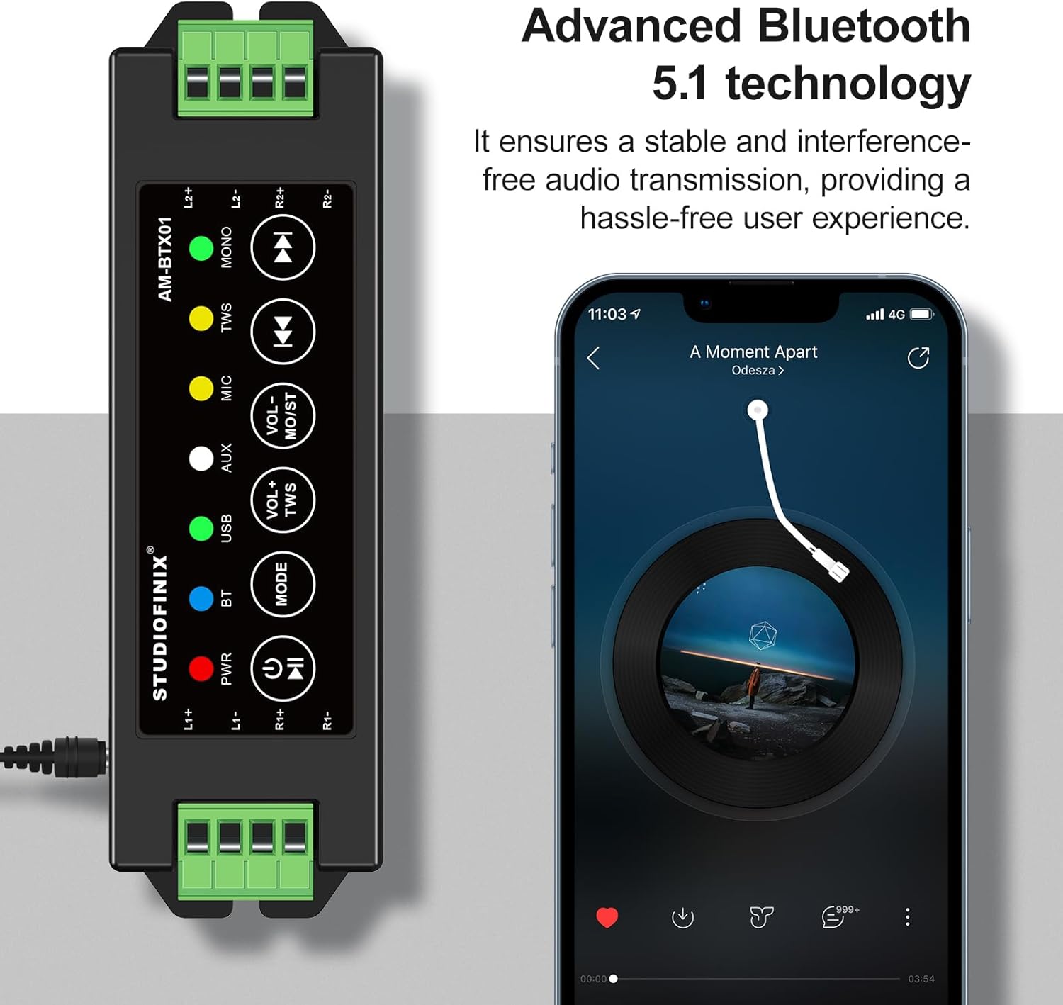 STUODIOFINIX 4-Channel Mini Bluetooth Amplifier 120w for Passive Speakers with TWS,AUX,MIC,USB,Replacement Part,Suitable for Wall/Ceiling/Marine/Bookshelf Speakers