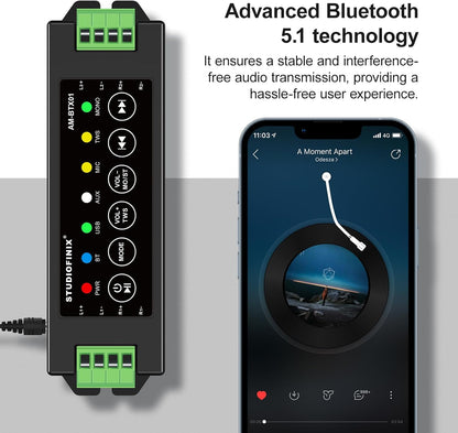 STUDIOFINIX 4-Channel Mini Bluetooth Amplifier 120W | Class-D Amp for Wall, Ceiling & Marine Speakers