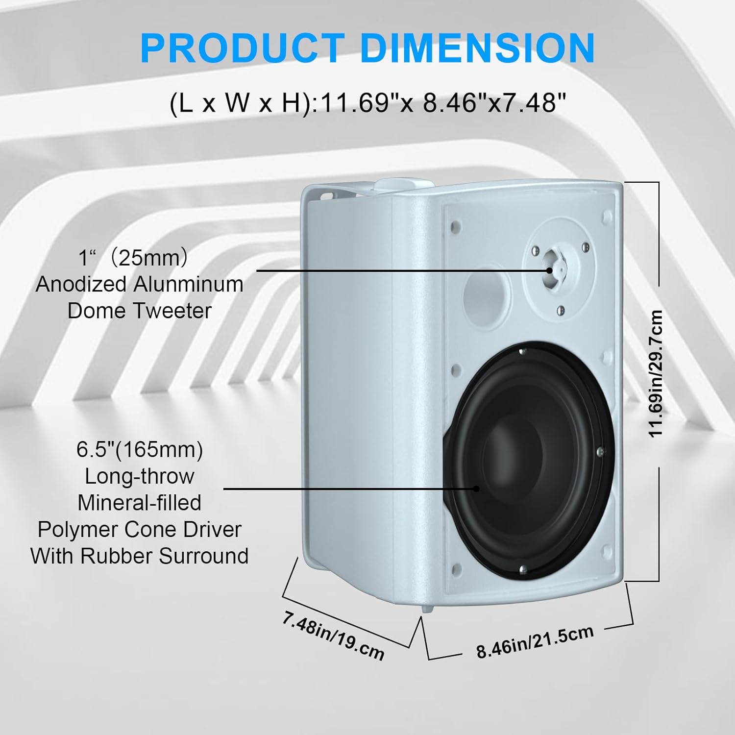 STUDIOFINIX 6.5 Inch 400W Outdoor Speakers Wired Waterproof Passive, Wall Mount Speakers for Patio Home Garage Pool (White)