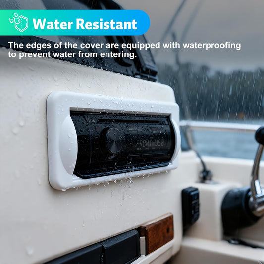 STUDIOFINIX Marine Radio Cover | Waterproof Flip-Up Door, UV-Resistant ABS | Boat Stereo Shield (White)