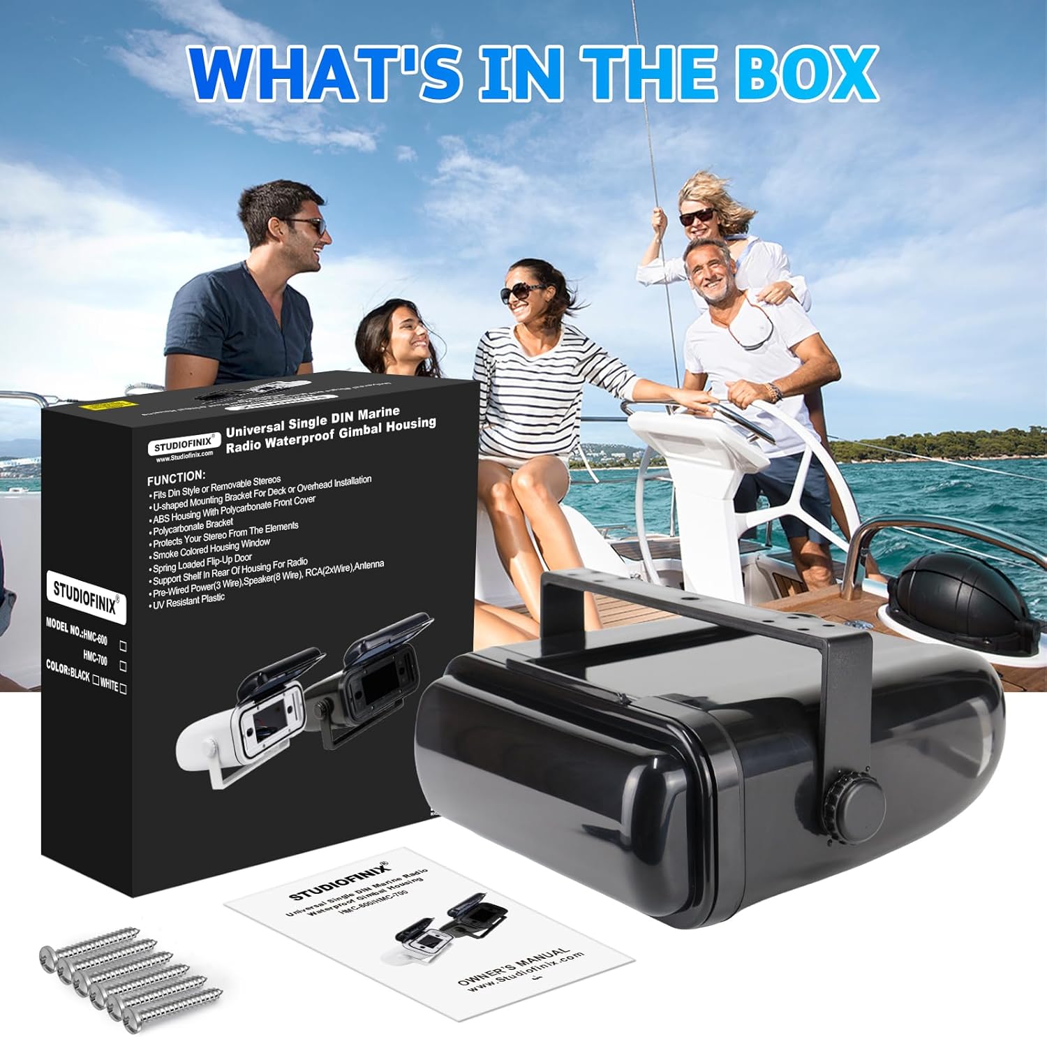 STUDIOFINIX Marine Radio Cover | Waterproof Flip-Up Door, UV-Resistant ABS | Boat Stereo Shield (Black)
