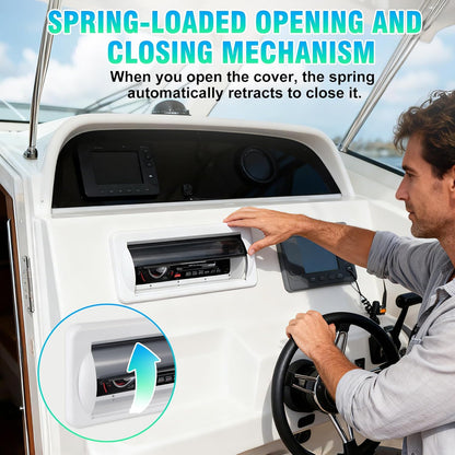 STUDIOFINIX Marine Radio Cover | Waterproof Flip-Up Door, UV-Resistant ABS | Boat Stereo Shield (White)