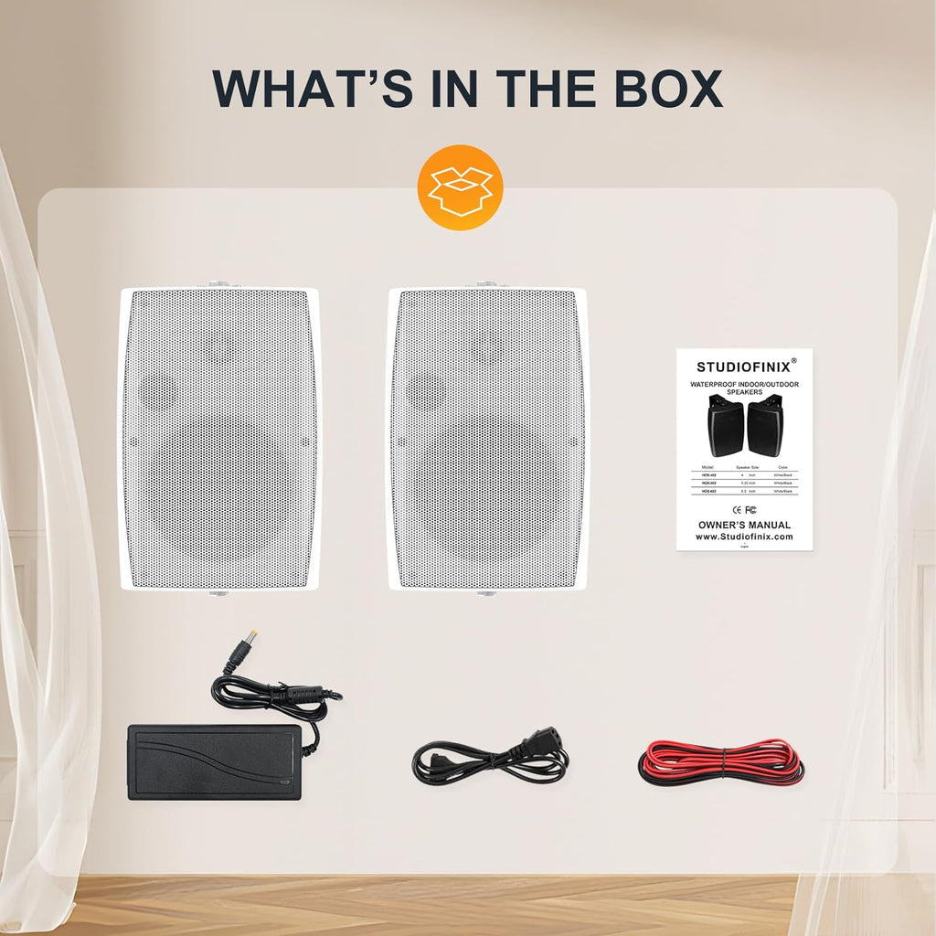 STUDIOFINIX 6.5 Inch 400W Outdoor Bluetooth Speakers Waterproof Wired, Wall Mount Speakers All-Weather Durability for Patio, Covered, Deck, Porch, Pool(Pair, White)