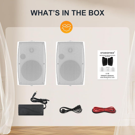 STUDIOFINIX 6.5" Outdoor Bluetooth Speakers | 400W Waterproof Wall Mount All-Weather (Pair, White)
