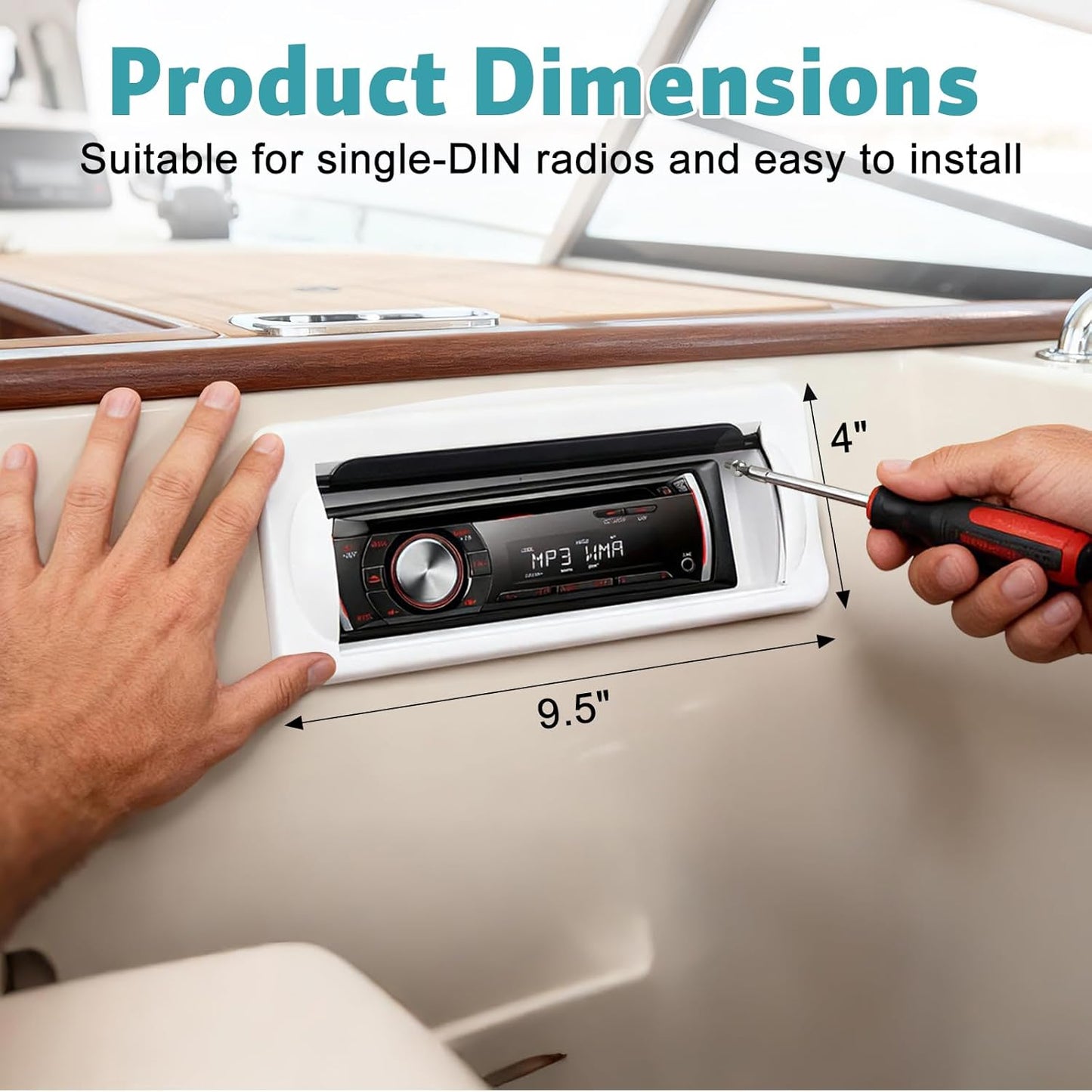 STUDIOFINIX Marine Radio Cover | Waterproof Flip-Up Door, UV-Resistant ABS | Boat Stereo Shield (White)