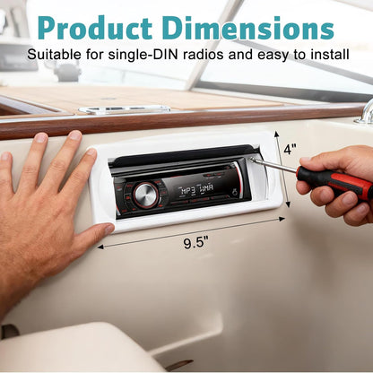 STUDIOFINIX Marine Radio Cover | Waterproof Flip-Up Door, UV-Resistant ABS | Boat Stereo Shield (White)