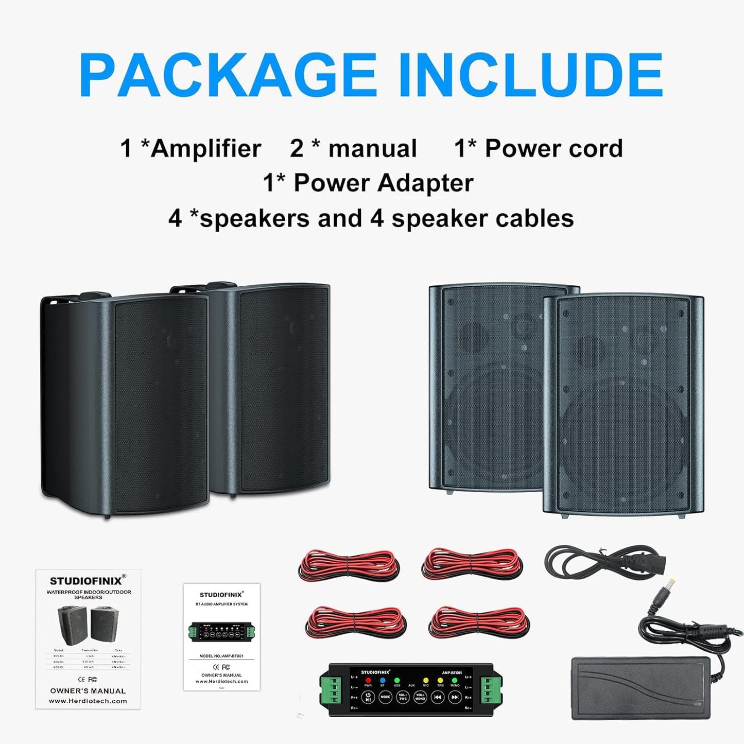 STUDIOFINIX 800W Outdoor Bluetooth Speaker System | IP66 Waterproof Wall Mount with Amplifier (4 Speakers)