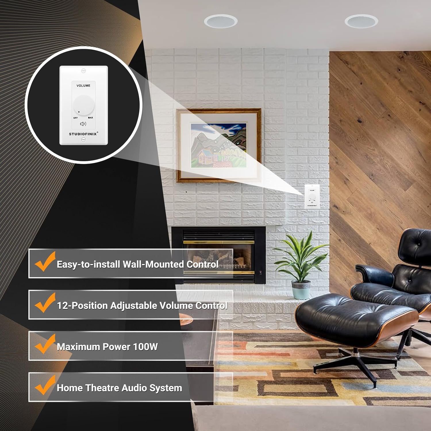 STUDIOFINIX 100W In-Wall Volume Control Knob | Impedance Matching | Indoor & Outdoor Speaker Controller
