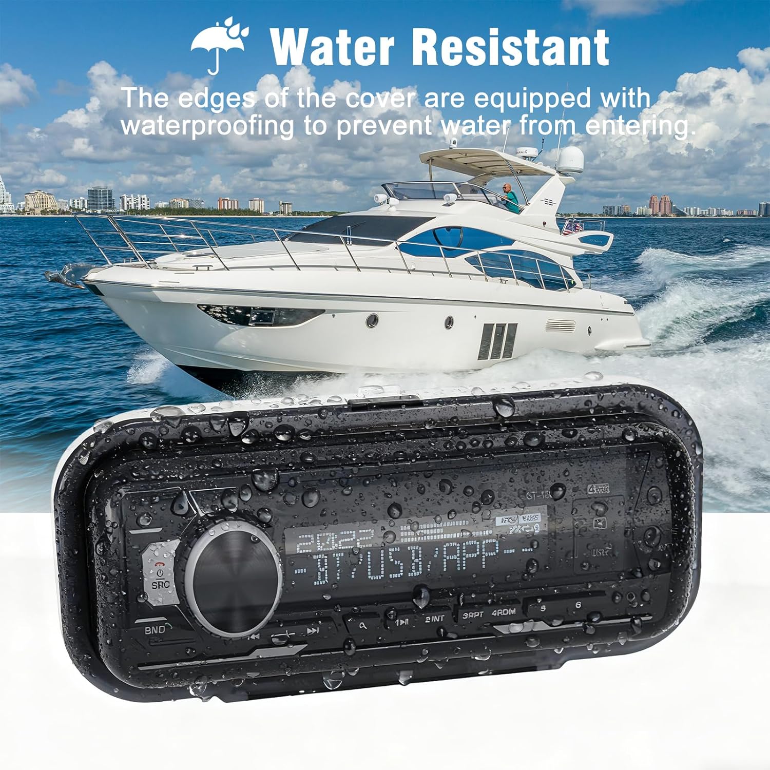 STUDIOFINIX Marine Radio Cover | Waterproof Flip-Up Door, UV-Resistant ABS | Boat Stereo Protector (White)