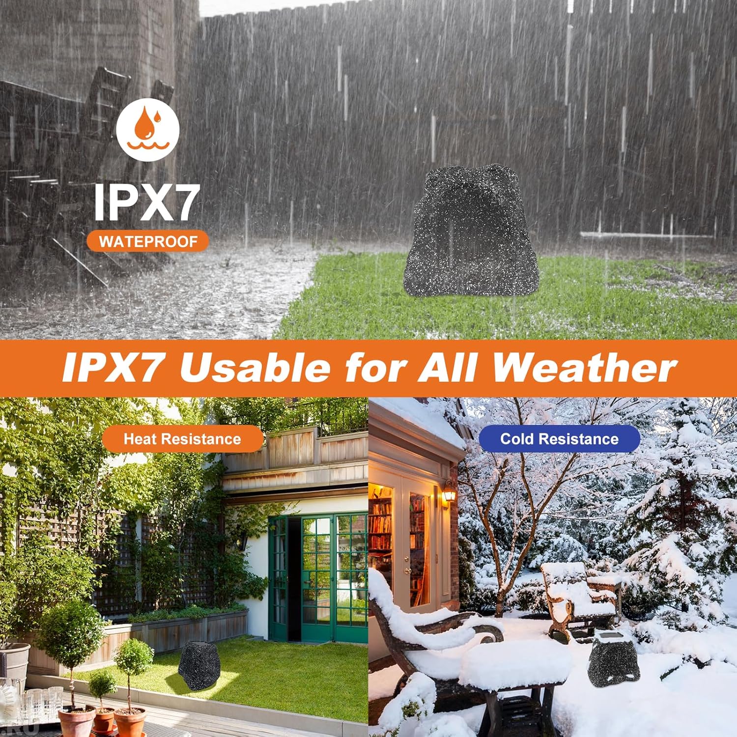 STUDIOFINIX 6.5" Rock Speakers Outdoor Waterproof - 5.3 Bluetooth Wireless Speaker Solar Powered Max Peak 200W for Garden,Patio,Deck,Pool,Backyard (Gray 1 Pair)