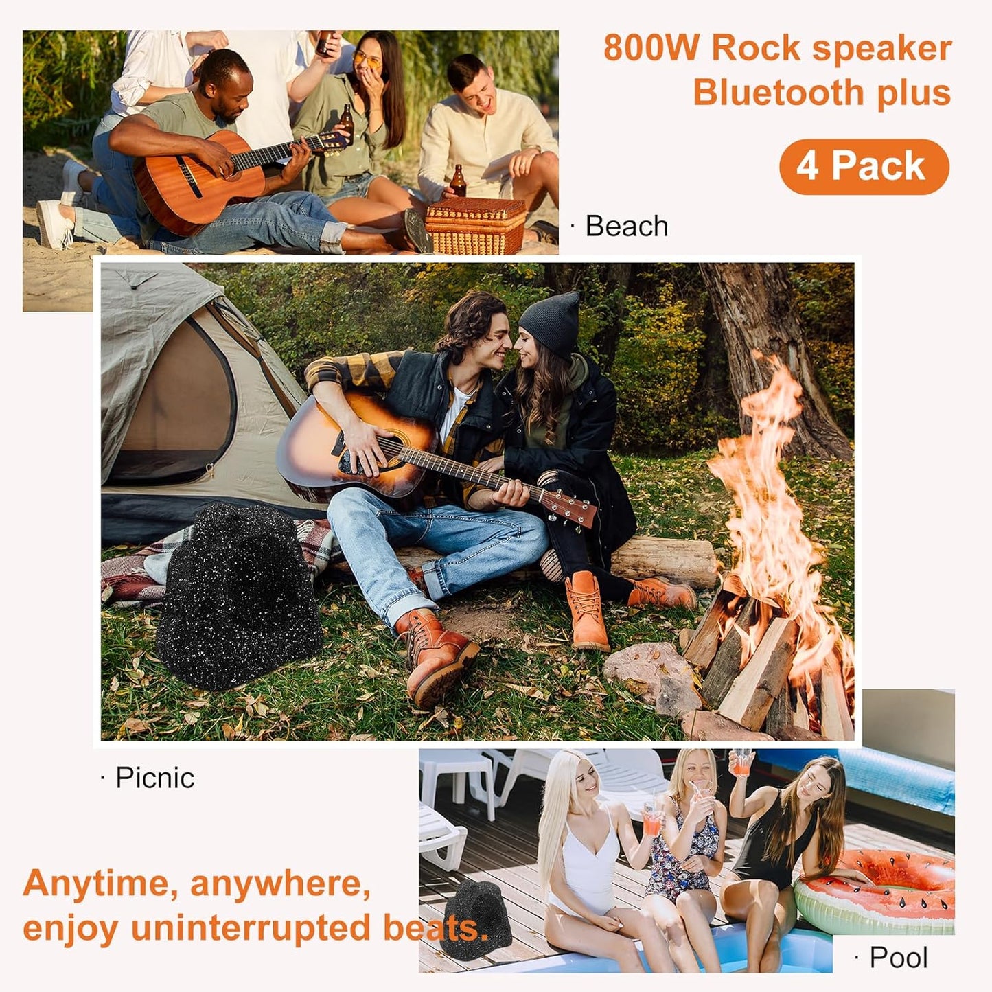 STUDIOFINIX 6.5'' 800W Bluetooth Outdoor Rock Speakers System Waterproof Wired IPX7 with Superior Timbre. Ideal for Garden, Pool Area, Patio & Park (2 Pair)