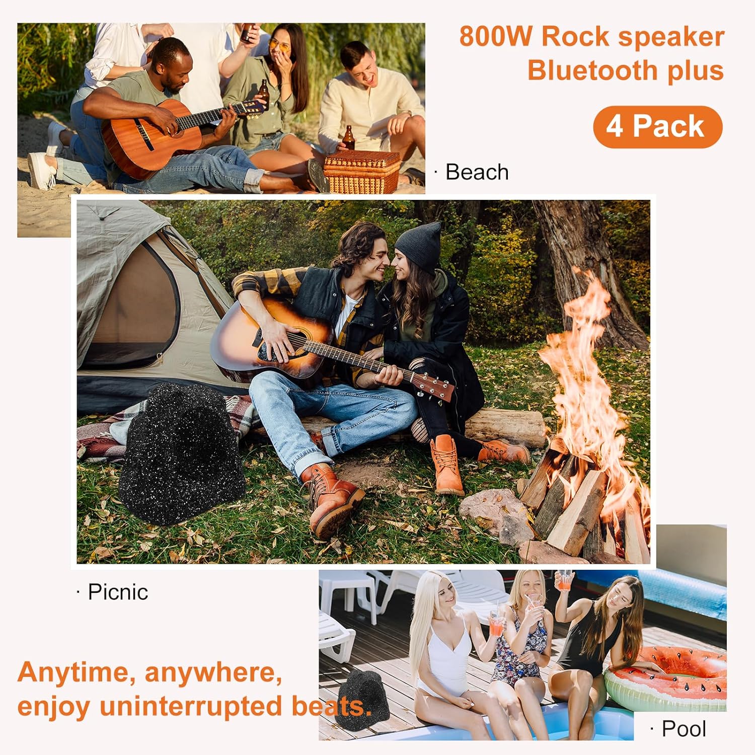 STUDIOFINIX 6.5'' 800W Bluetooth Outdoor Rock Speakers System Waterproof Wired IPX7 with Superior Timbre. Ideal for Garden, Pool Area, Patio & Park (2 Pair)